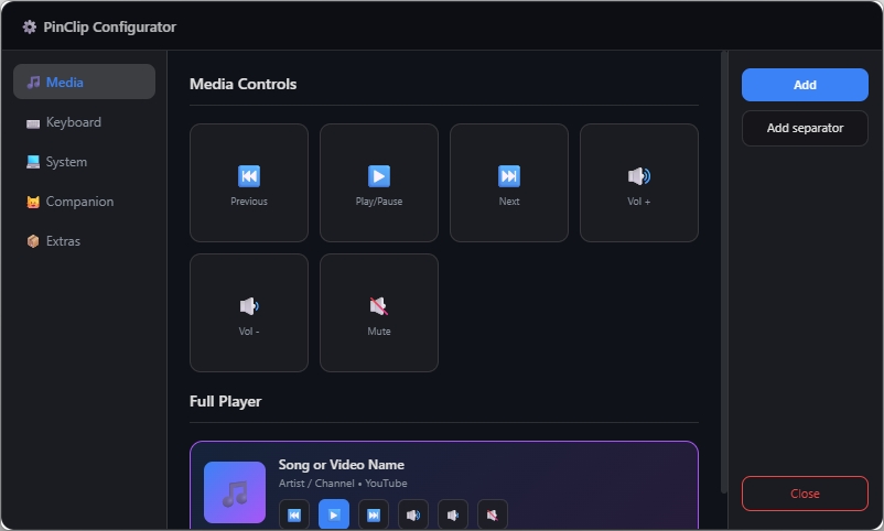 PinClip Configurator with System and Companion categories